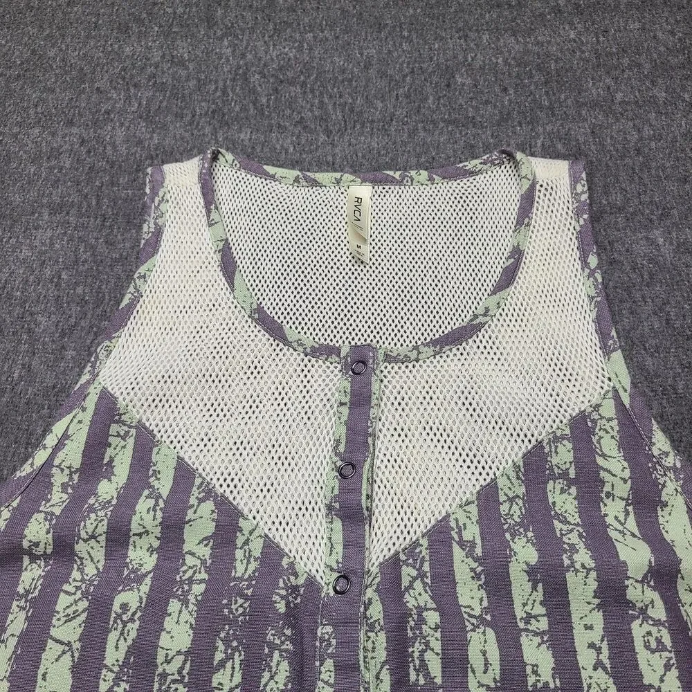RVCA Dress Womens Medium Purple Green Striped‎ Mesh Tank Button Down Boho India